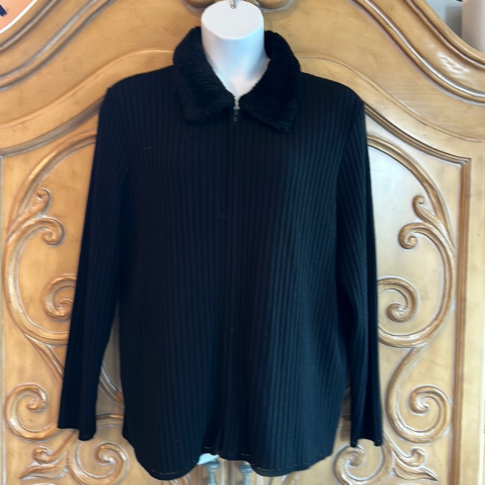 Halmode fur collared cardigan/sweater jacket